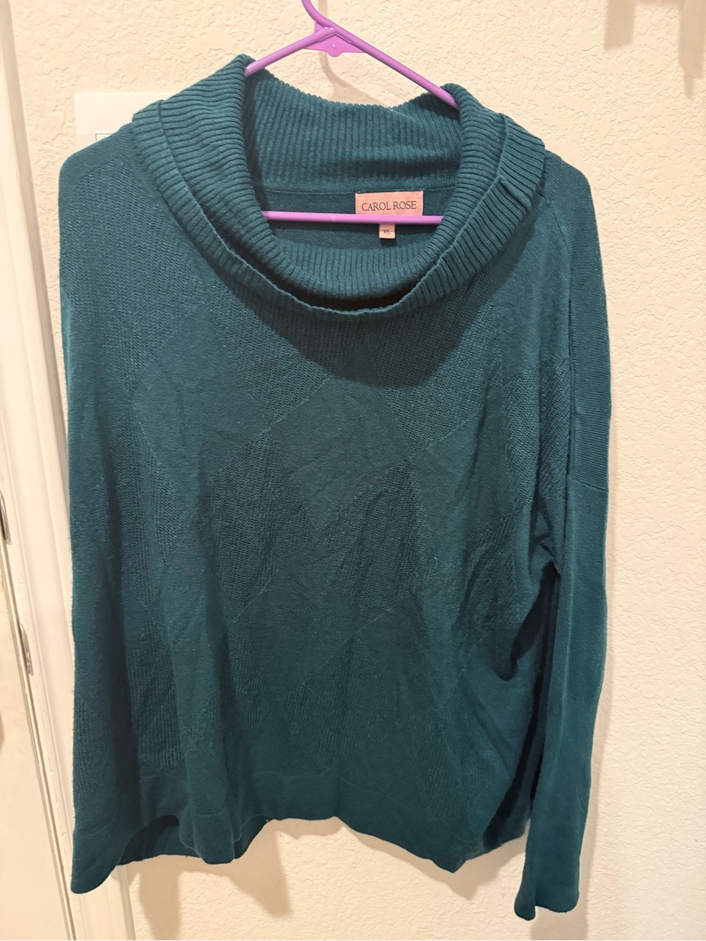 Carol Rose Teal Cowl Neck Sweater